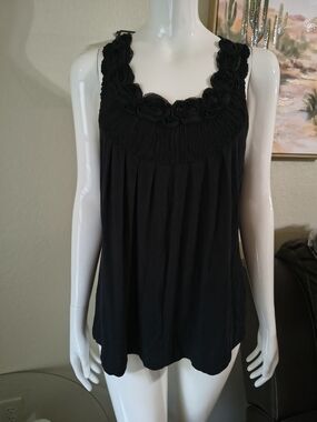 Lane Bryant Black Sleeveless Tank with Rosette Trim
